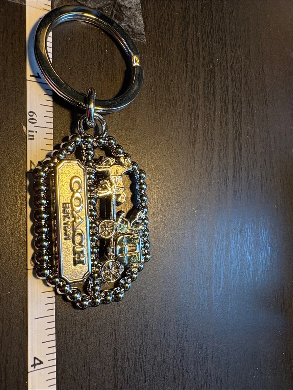 Coach Metallic Silver Carriage Logo Key Charm